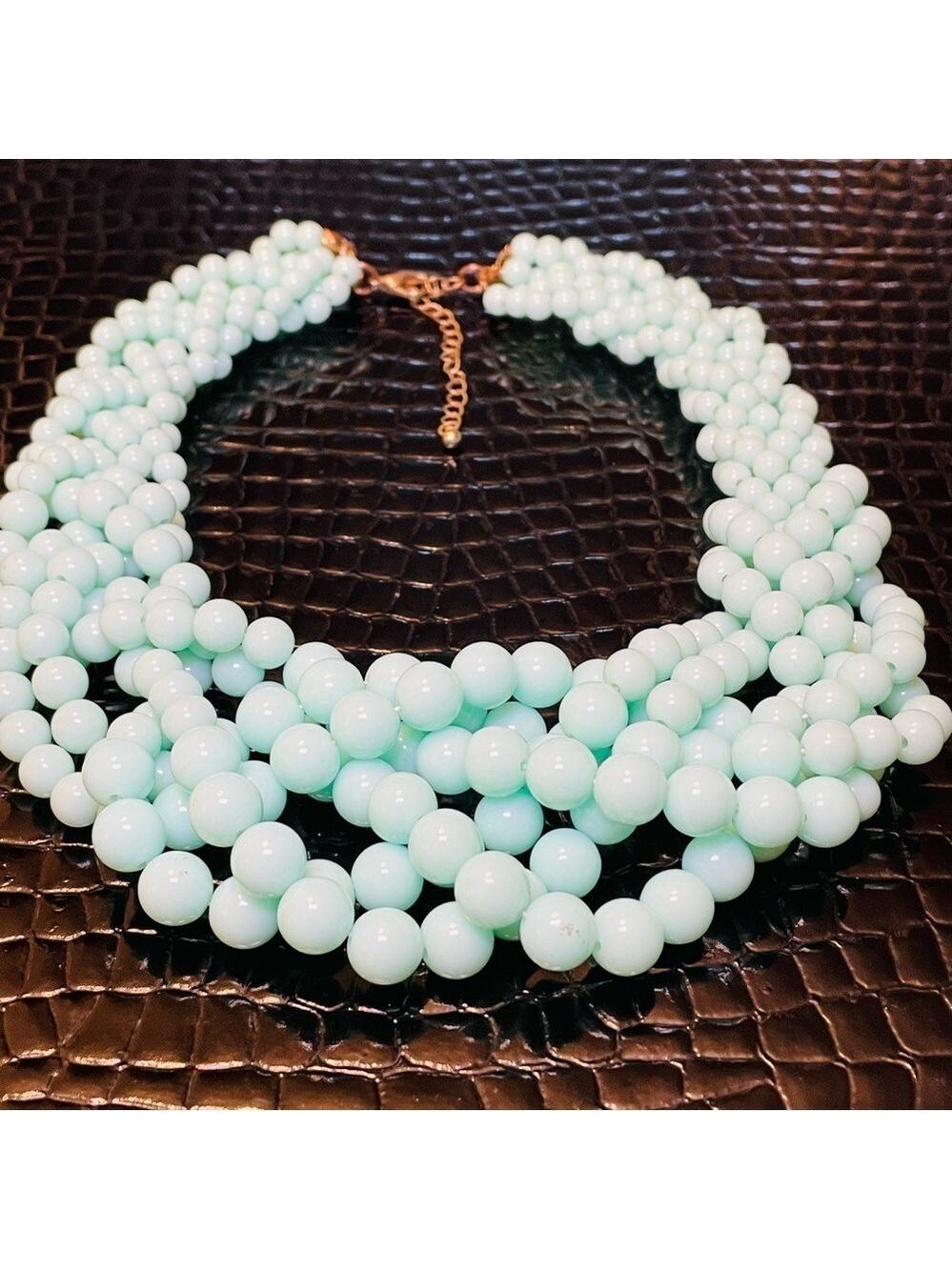 Classic Six Strand Braided Beaded Necklace Mint Green - Picture 4 of 5